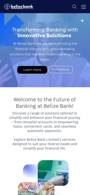 Sitio de Belize Bank en un teléfono